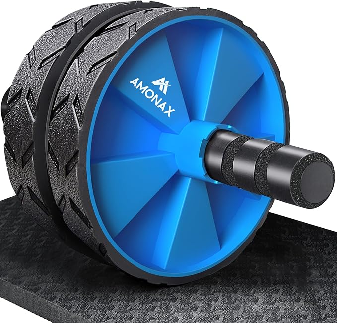 Amonax Convertible Ab Wheel Roller with Large Knee Mat for Core Abs Rollout Exercise, Double Wheel Set with Dual Fitness Strength Training Modes at Gym or Home