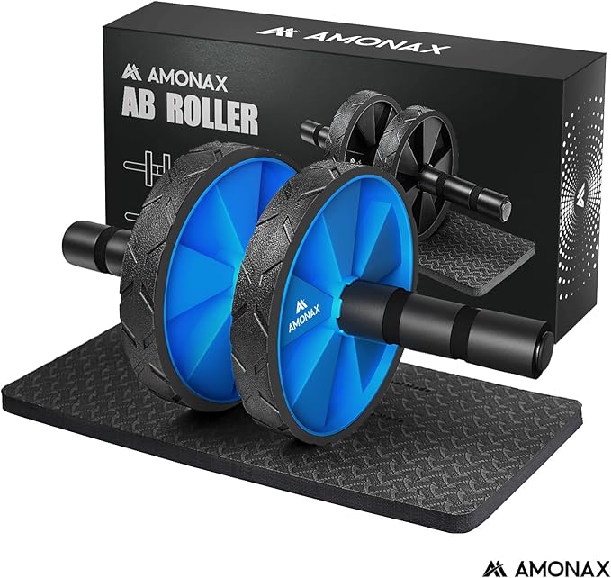 Amonax Convertible Ab Wheel Roller with Large Knee Mat for Core Abs Rollout Exercise, Double Wheel Set with Dual Fitness Strength Training Modes at Gym or Home