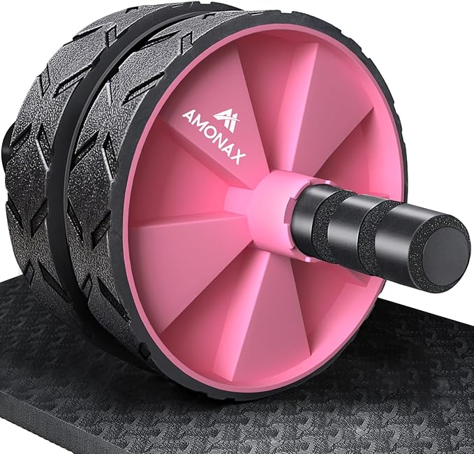 Amonax Convertible Ab Wheel Roller with Large Knee Mat for Core Abs Rollout Exercise, Double Wheel Set with Dual Fitness Strength Training Modes at Gym or Home