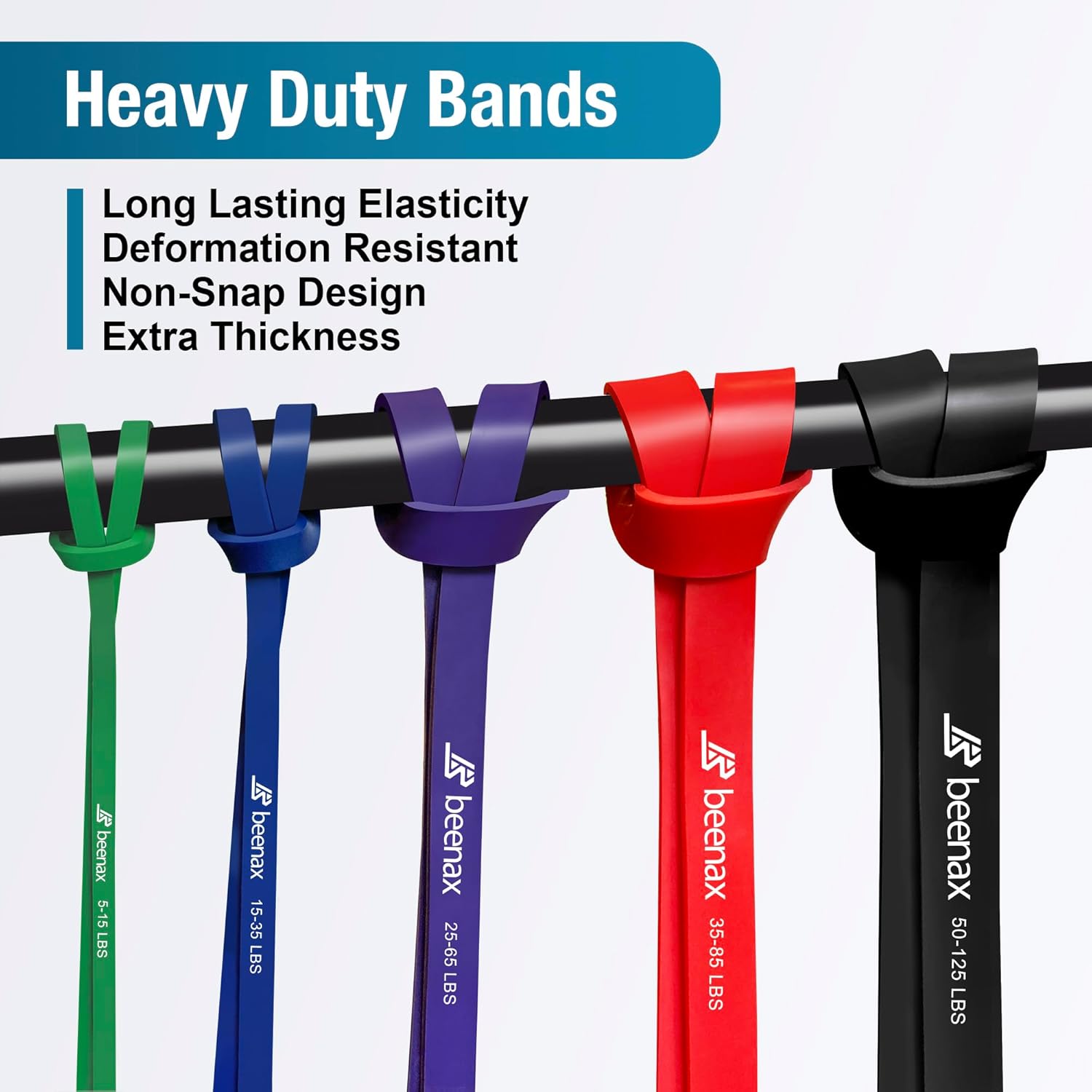 Beenax Resistance Bands Pull Up Assist Bands Set - Thick, Heavy Different Levels Workout Exercise Bands for CrossFit, Powerlifting, Muscle and Strength Training, Stretching, Mobility, Yoga - Men Women