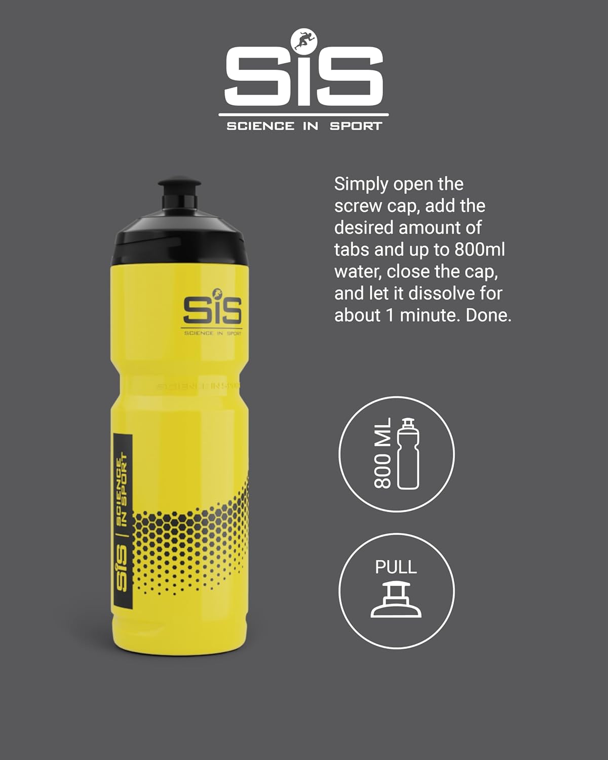 Science in Sport SIS Yellow Sports Water Bottle, Plastic Water Bottle, Black Logo, Yellow Colour, 800 ml [Design may vary]