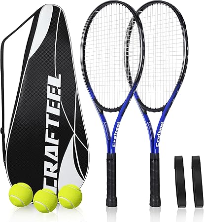 27" Tennis Rackets Set of 2, Family Beginner 27 Inch Tennis Racket Set for Outdoor Recreational Sport Game