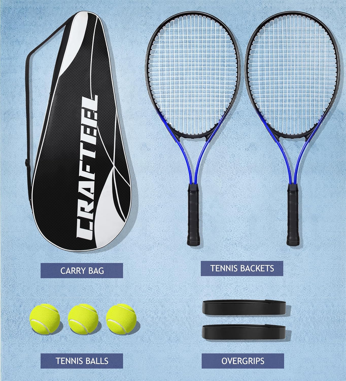 27" Tennis Rackets Set of 2, Family Beginner 27 Inch Tennis Racket Set for Outdoor Recreational Sport Game