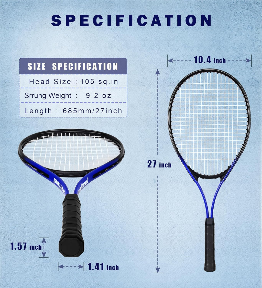27" Tennis Rackets Set of 2, Family Beginner 27 Inch Tennis Racket Set for Outdoor Recreational Sport Game