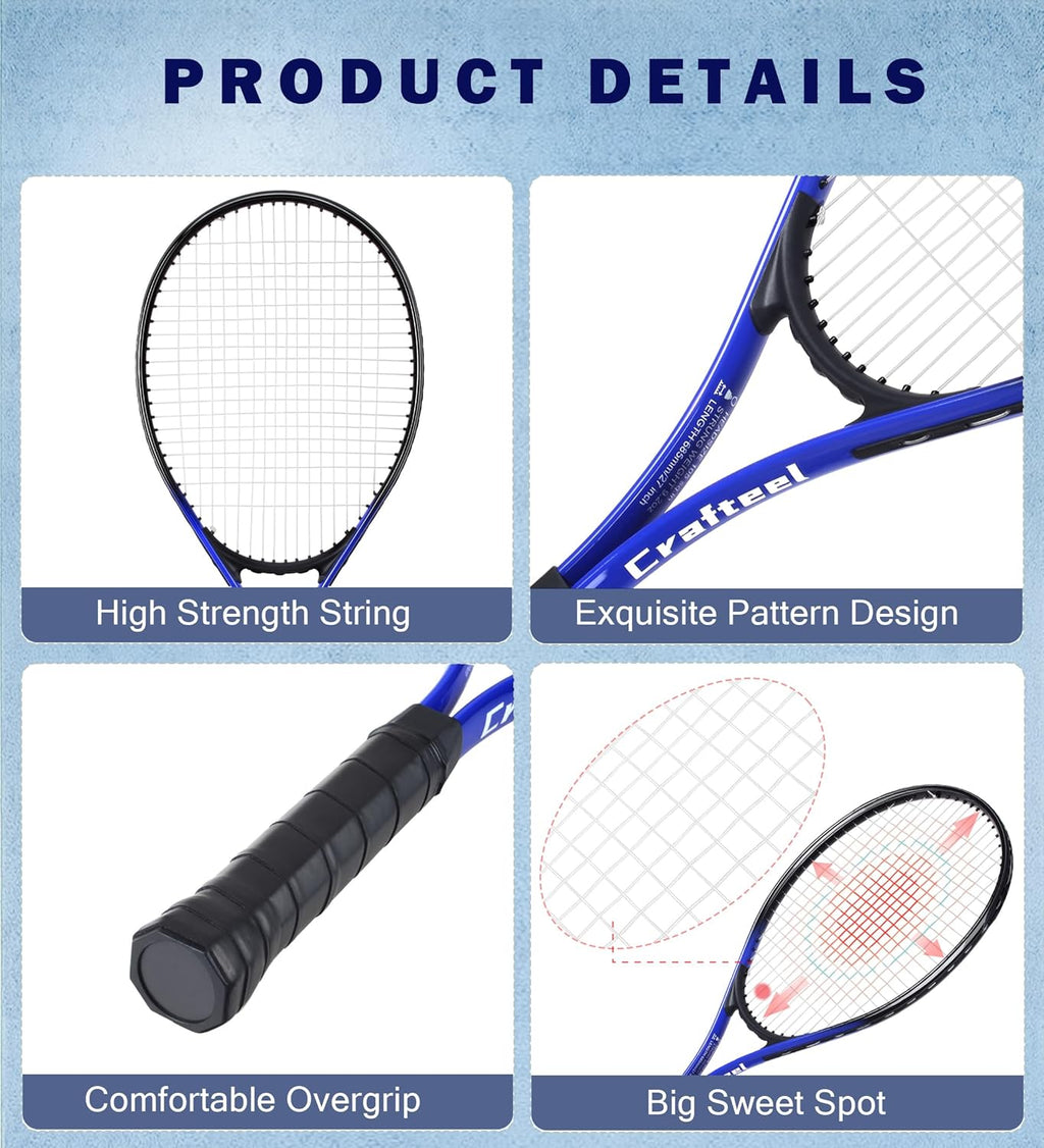 27" Tennis Rackets Set of 2, Family Beginner 27 Inch Tennis Racket Set for Outdoor Recreational Sport Game