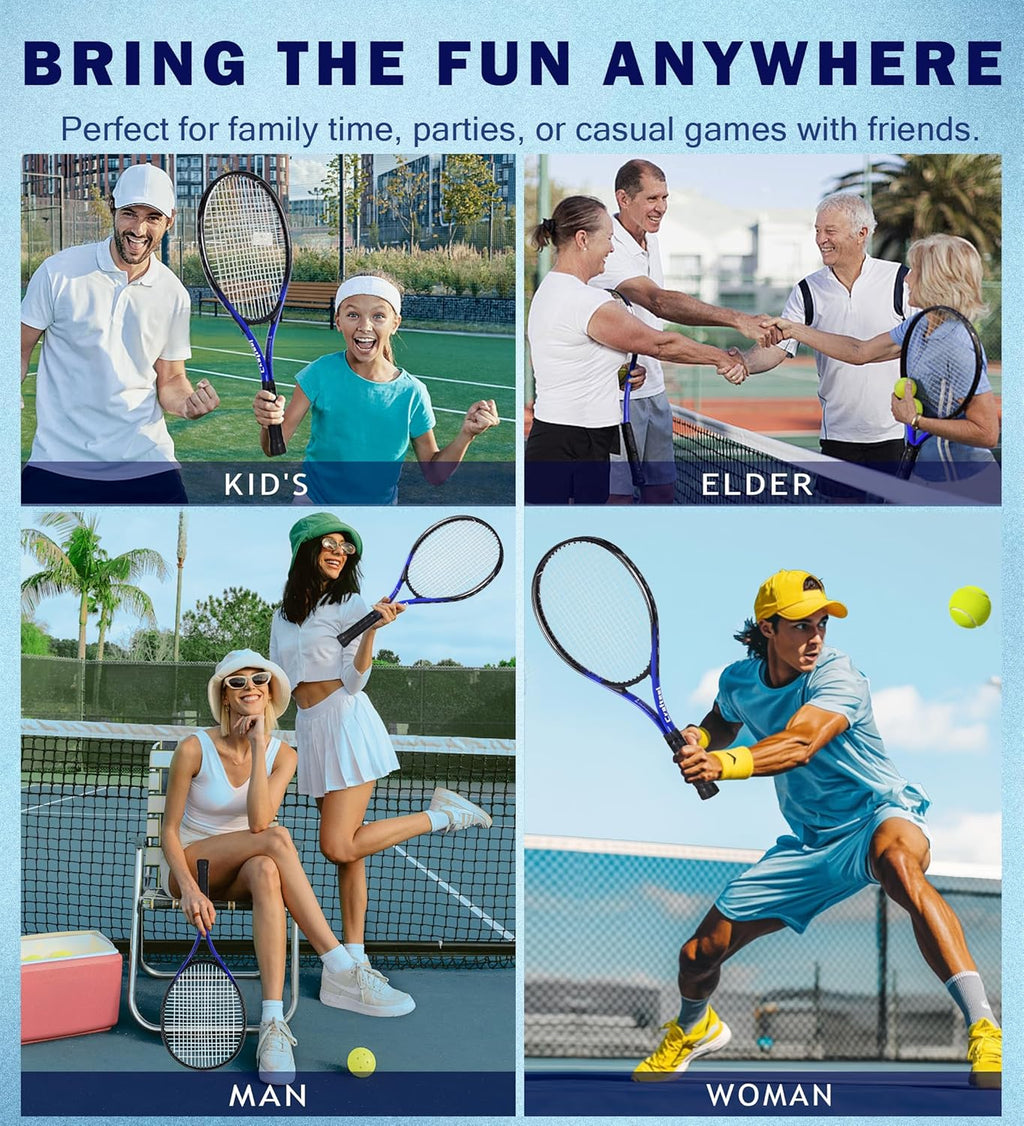 27" Tennis Rackets Set of 2, Family Beginner 27 Inch Tennis Racket Set for Outdoor Recreational Sport Game