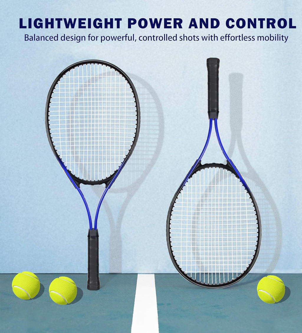 27" Tennis Rackets Set of 2, Family Beginner 27 Inch Tennis Racket Set for Outdoor Recreational Sport Game